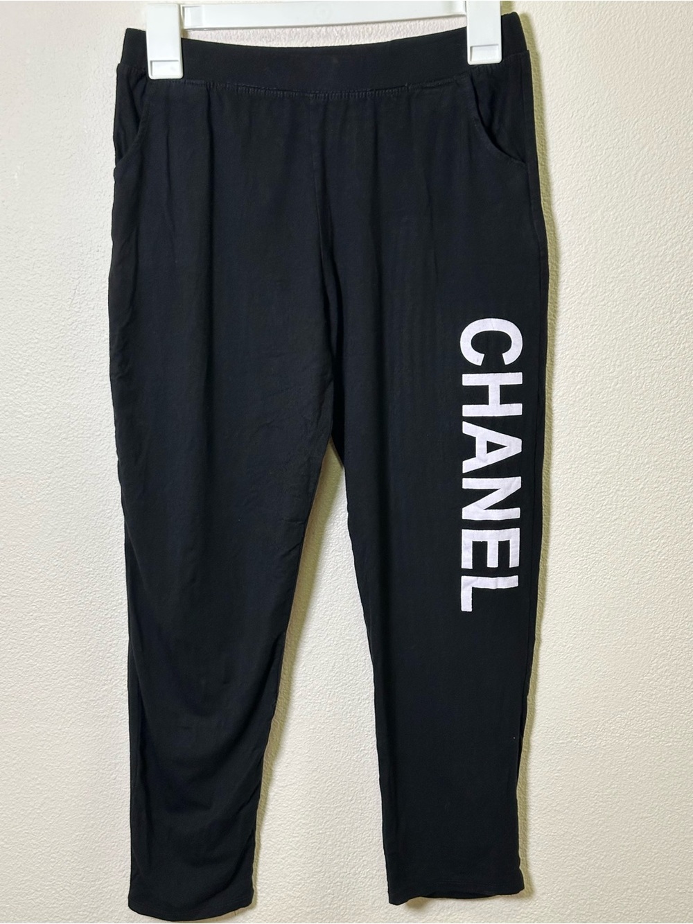 CHANEL Black Joggers with White Vertical Logo - Picture 2 of 3